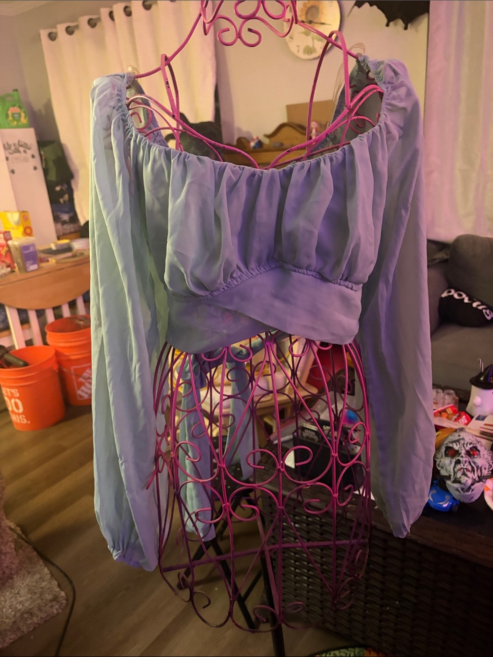 Windsor Lavender Off-Shoulder Long Sleeve Crop Top